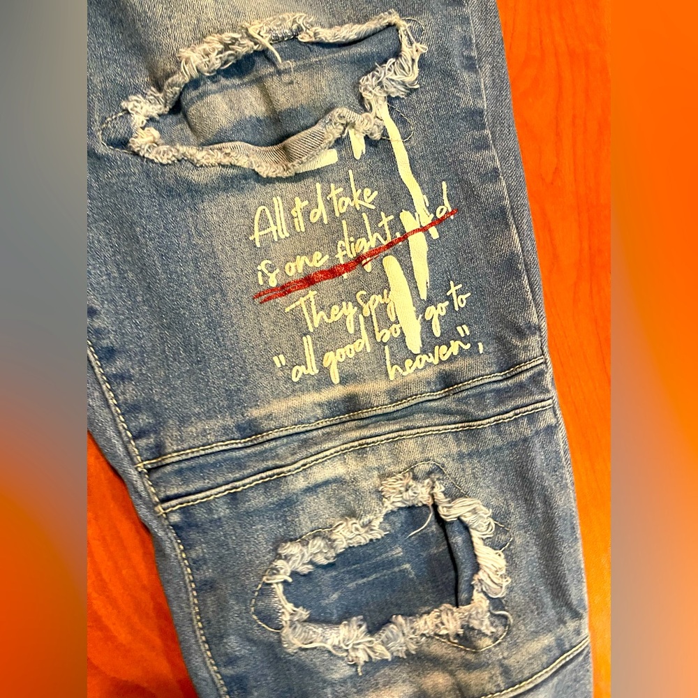 Blue Skinny Jeans with Distressed Details - Picture 2 of 8